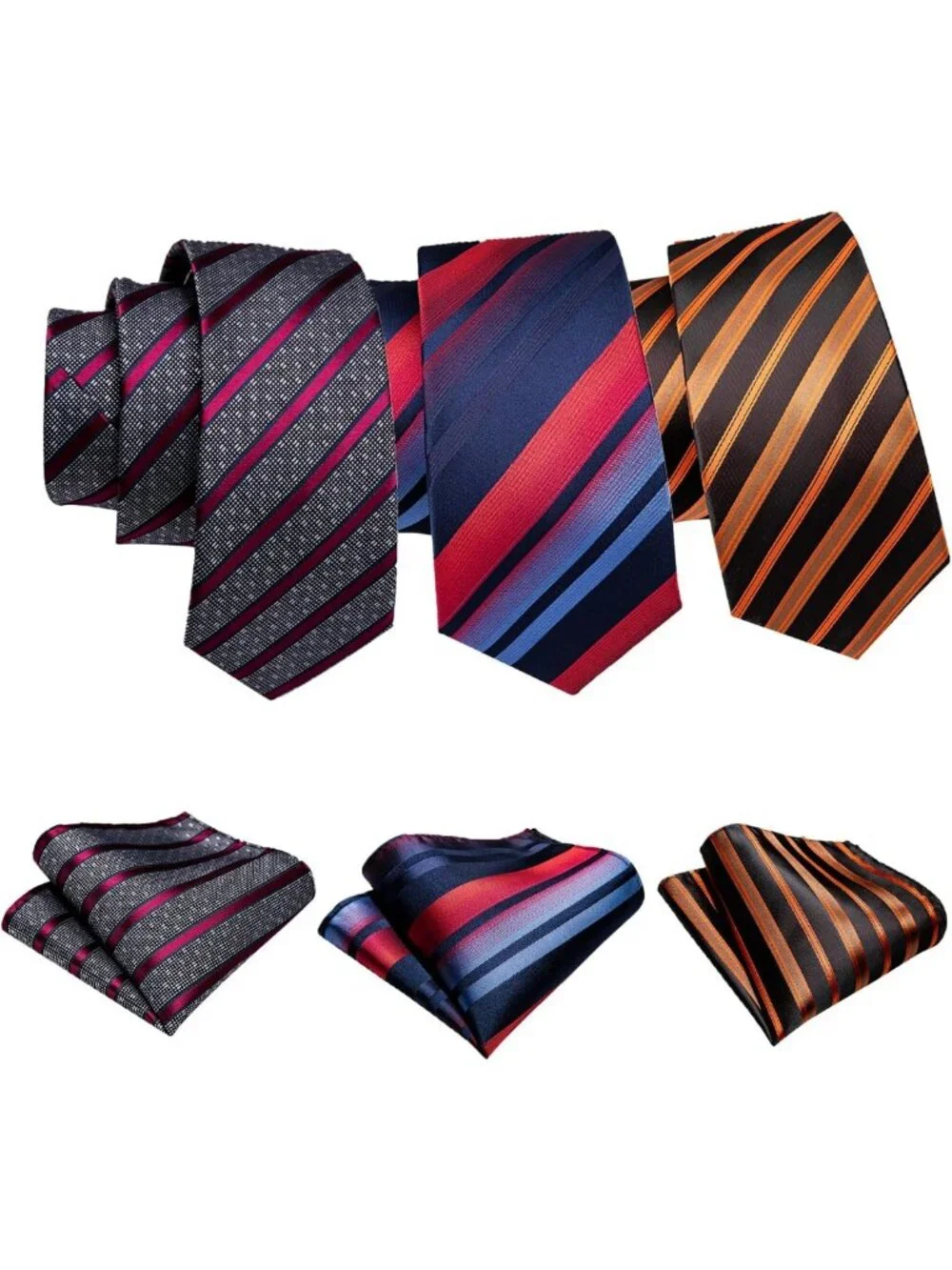 Elegant 6-Piece Men's Tie Set - Silk Neckties, Handkerchiefs & Cufflinks for